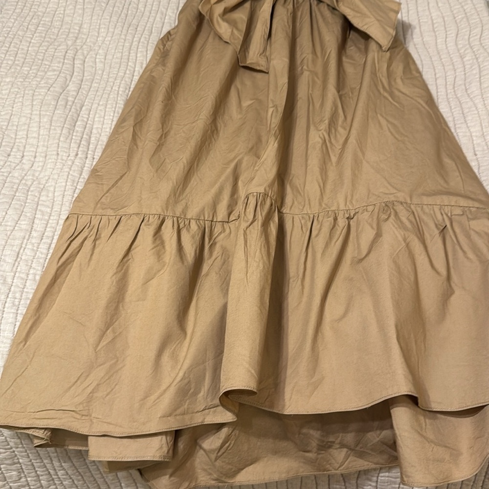 J. Crew Tan Faux Wrap Crisp 100% Cotton Midi Dress - Picture 6 of 12